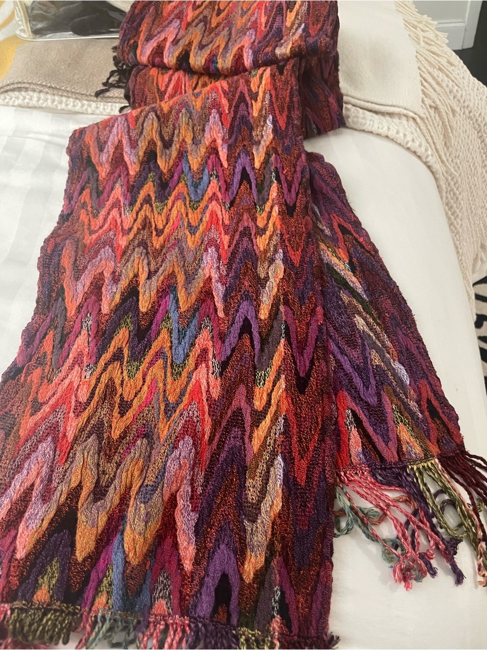 Multicolor Zigzag Knit Scarf - Women Accessories. 11x72.